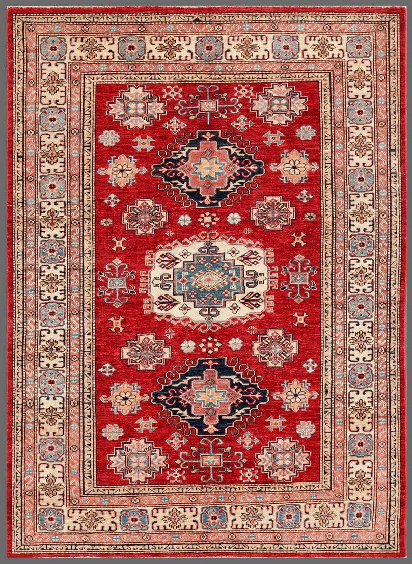 Canvello Kazak Hand-Knotted Lamb's Wool Area Rug- 4'8" X 6'6"