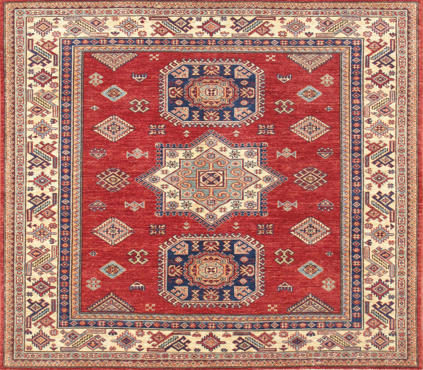 Canvello Kazak Hand-Knotted Lamb's Wool Area Rug- 5'2" X 5'11"