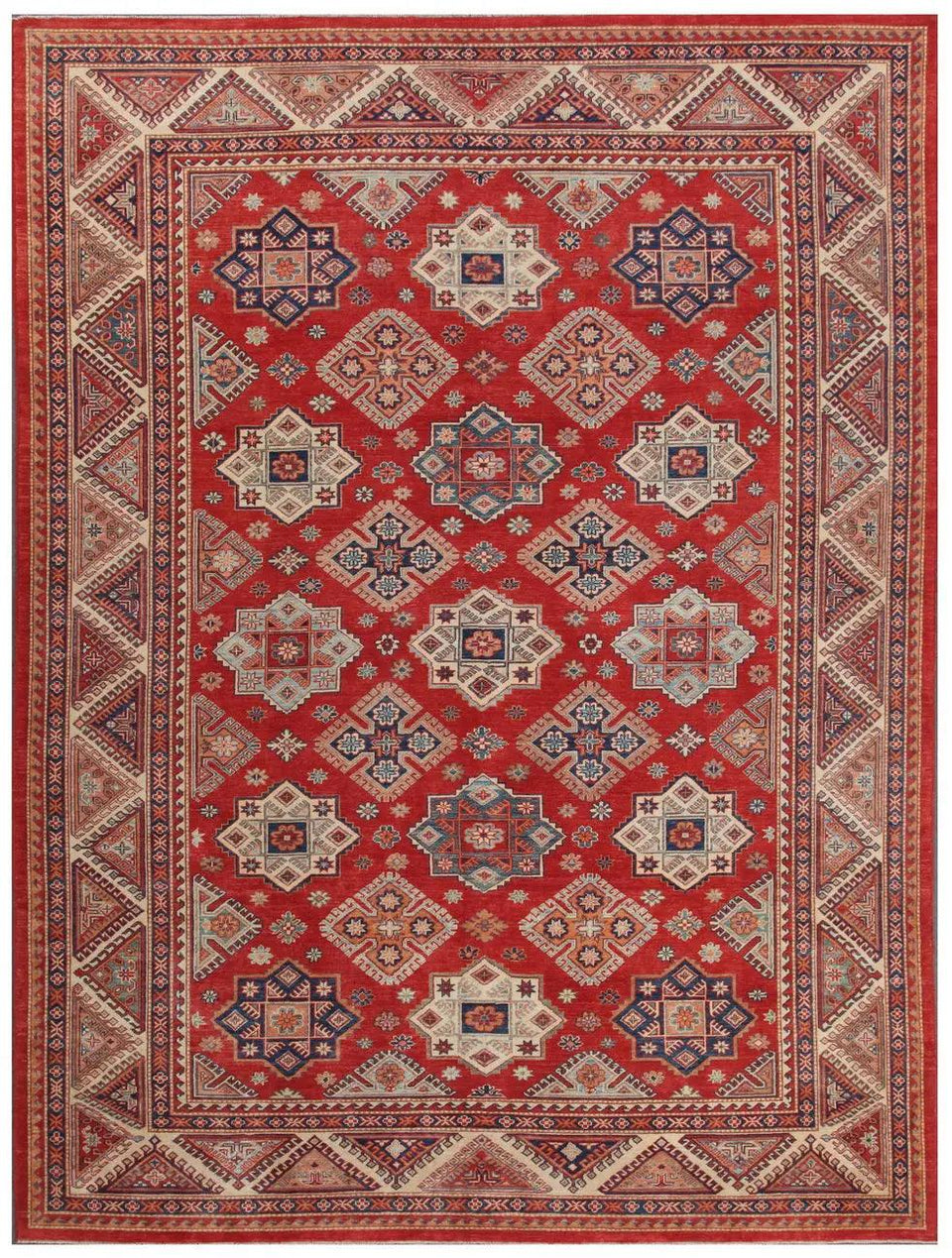 Canvello Kazak Hand-Knotted Lamb's Wool Area Rug- 10' X 13'7"