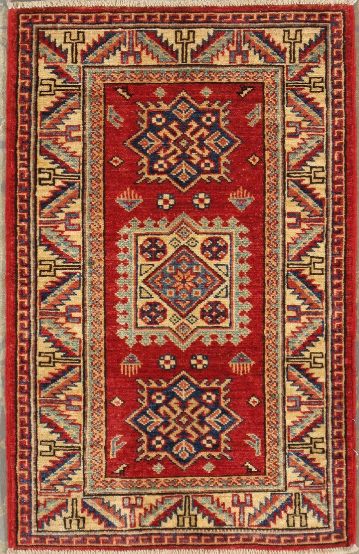 Canvello Kazak Hand-Knotted Lamb's Wool Area Rug- 2' X 2'11"