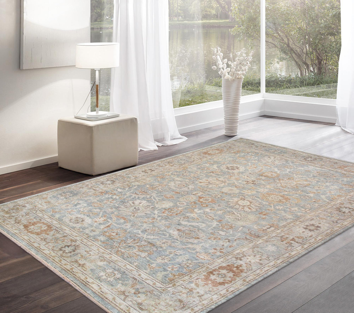 Canvello Khotan Hand - Knotted Wool Light Blue Area Rug - 10'2" X 14'2" - Canvello