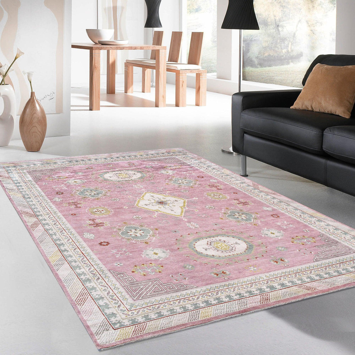 Canvello Khotan Collection Hand-Knotted Wool Rose Area Rug- 8' 1" X 10' 0" canvellollc