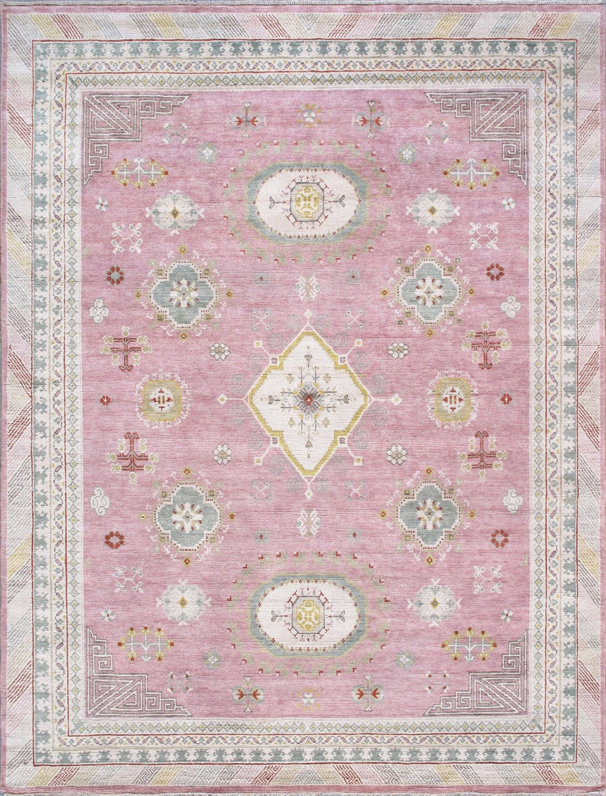 Canvello Khotan Hand-Knotted Wool Rose Area Rug- 8'1" X 10'