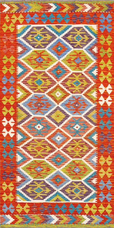 Canvello Kilim Collection Reversible Wool Multicolor Area Rug - 3'5'' X 6'10'' - Canvello