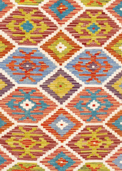 Canvello Kilim Collection Reversible Wool Multicolor Area Rug - 3'5'' X 6'10'' - Canvello