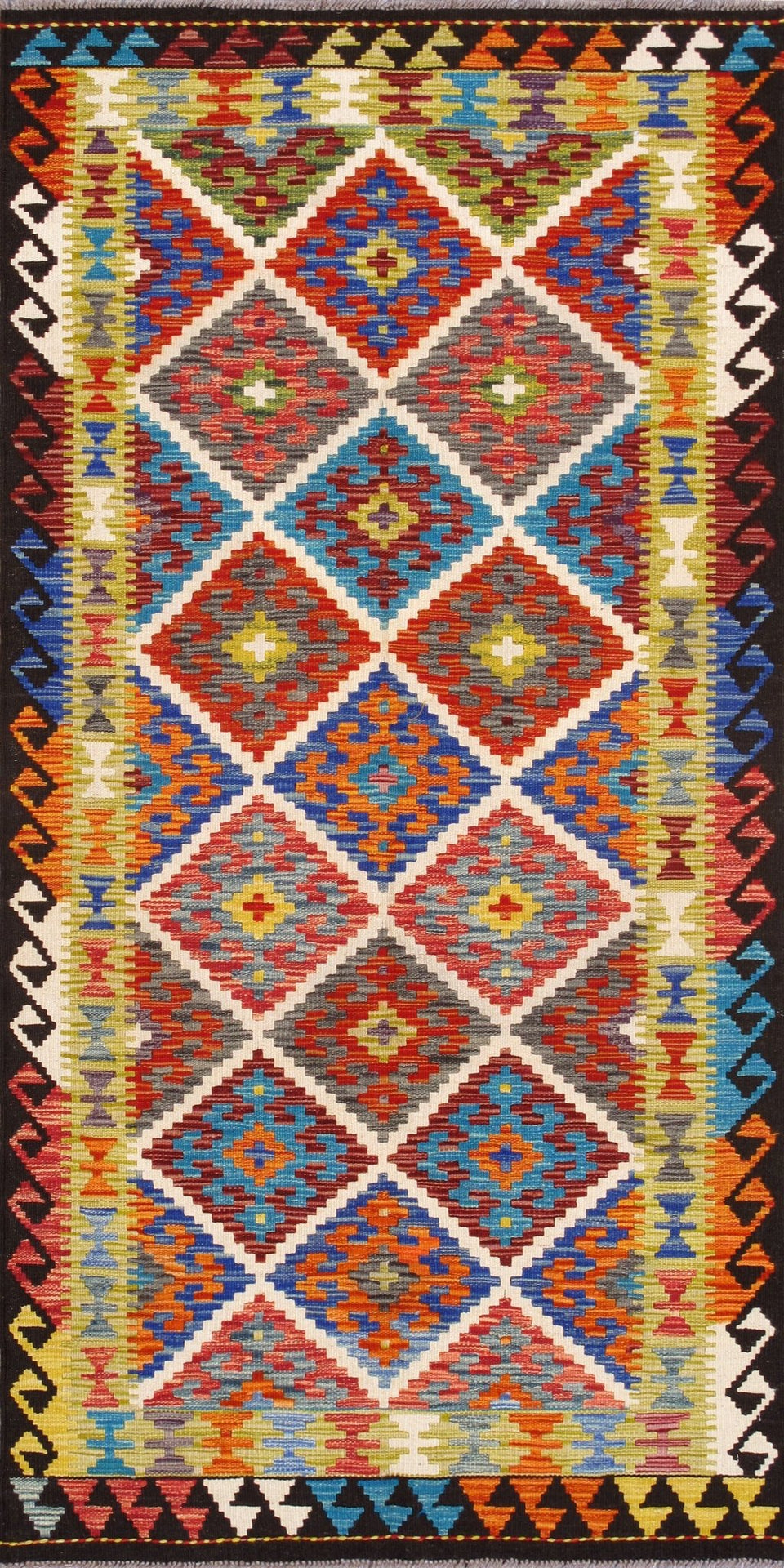Canvello Kilim Collection Reversible Wool Multicolor Area Rug- 3'5'' X 6'11''