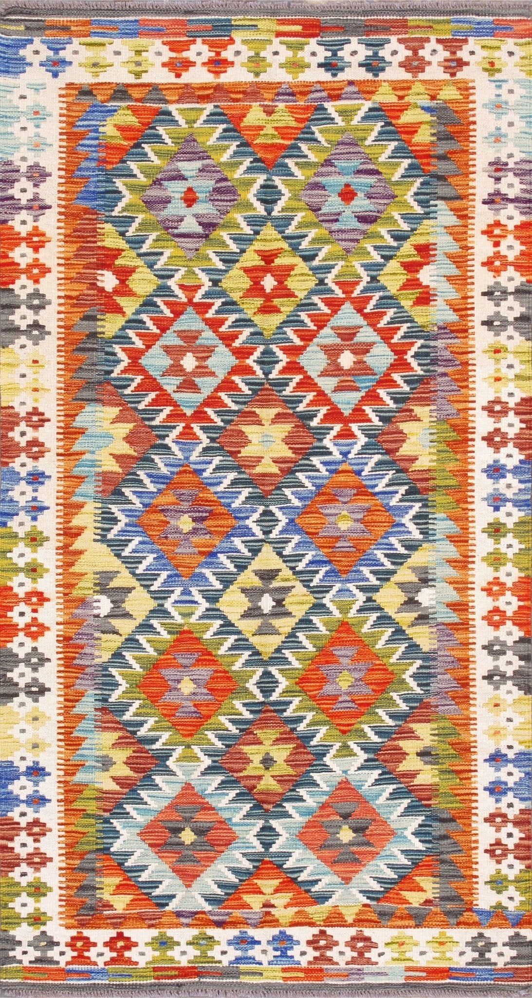 Canvello Kilim Collection Reversible Wool Multicolor Area Rug - 3'5'' X 6'5'' - Canvello