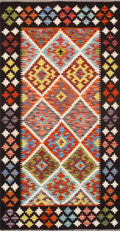 Canvello Kilim Collection Reversible Wool Multicolor Area Rug - 3'5'' X 6'6'' - Canvello