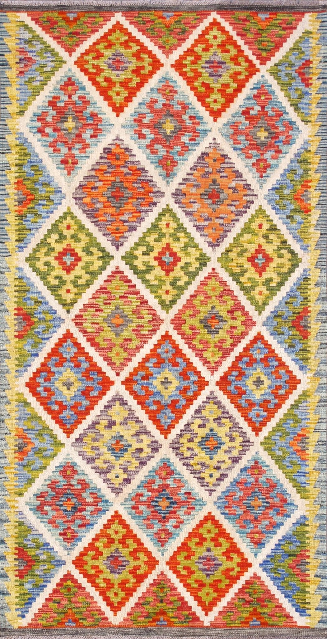 Canvello Kilim Collection Reversible Wool Multicolor Area Rug - 3'5'' X 6'8'' - Canvello