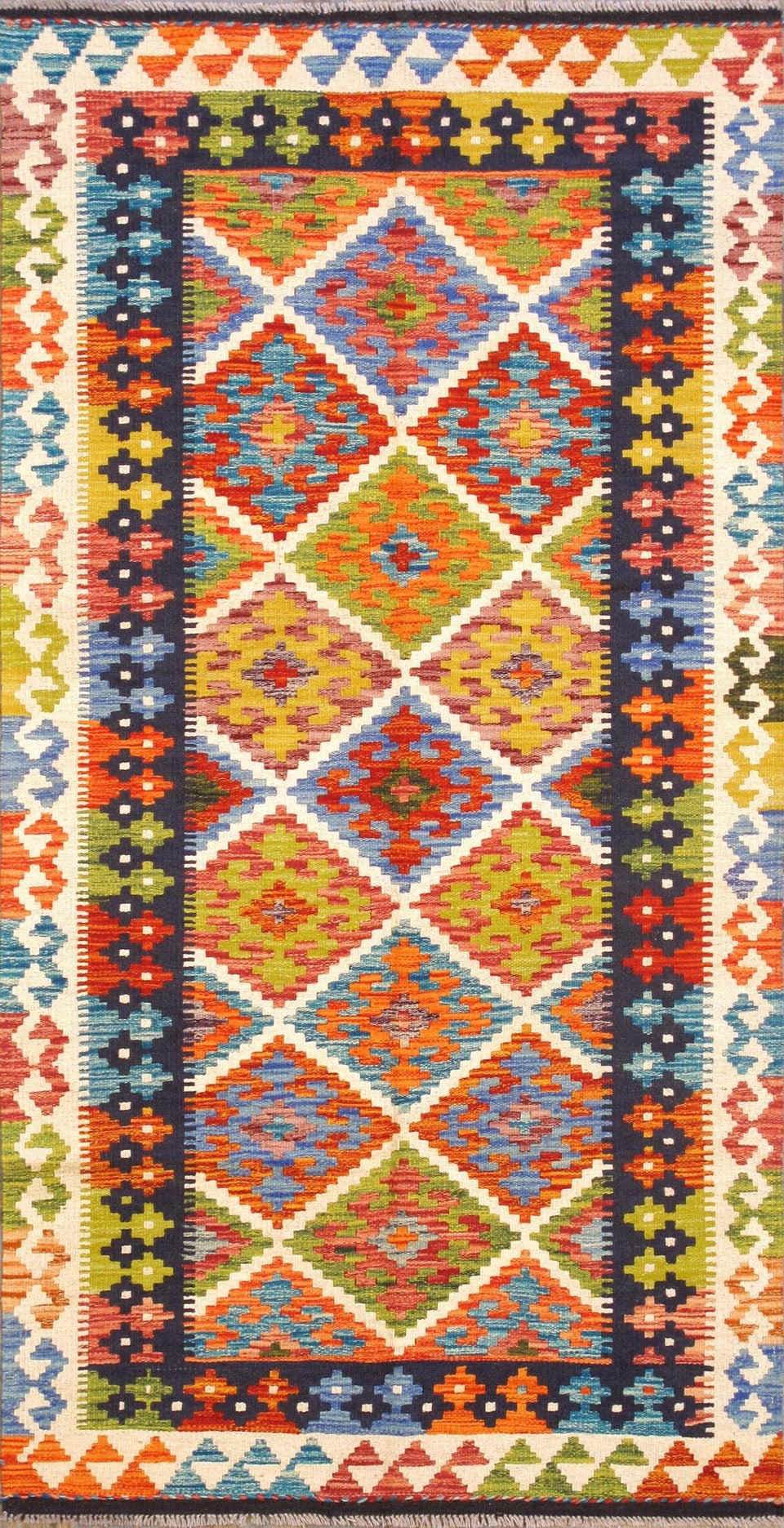 Canvello Kilim Collection Reversible Wool Multicolor Area Rug- 3'5'' X 6'8''