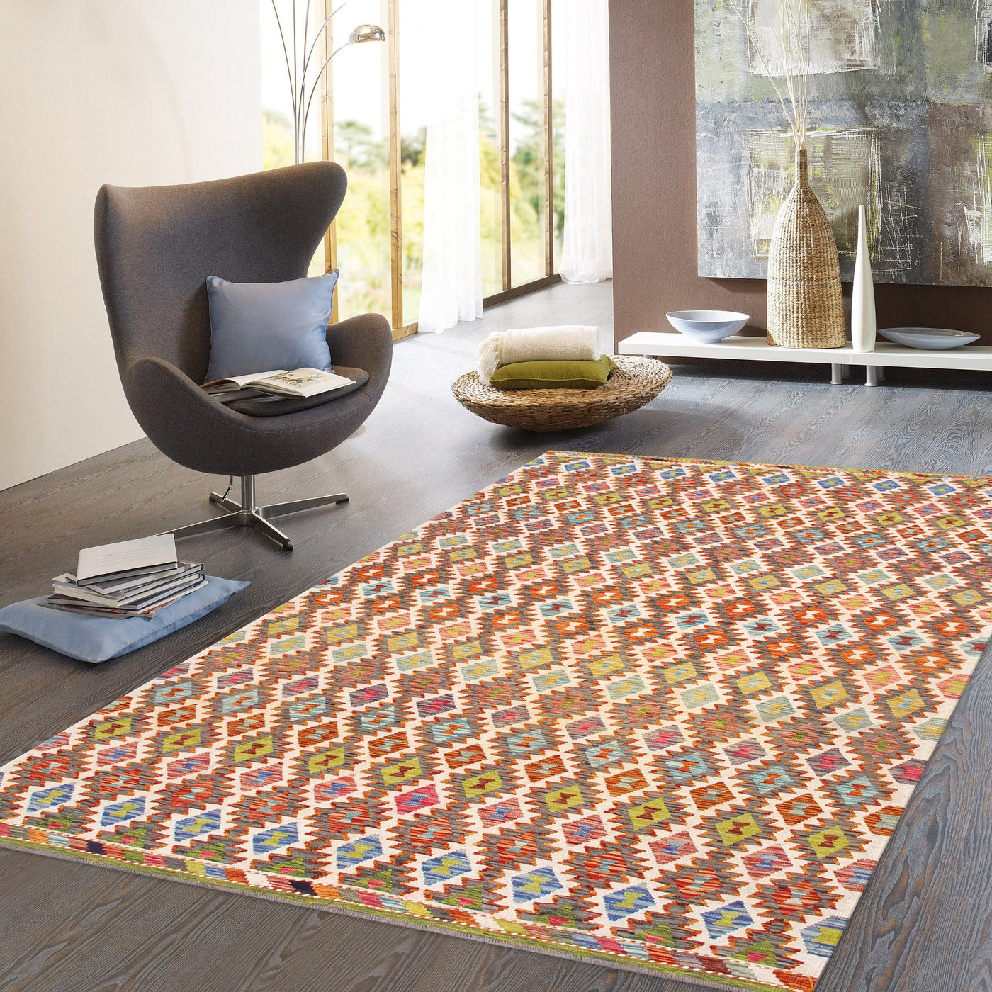 Canvello Kilim Collection Reversible Wool Multicolor Area Rug - 6'11'' X 10' - Canvello