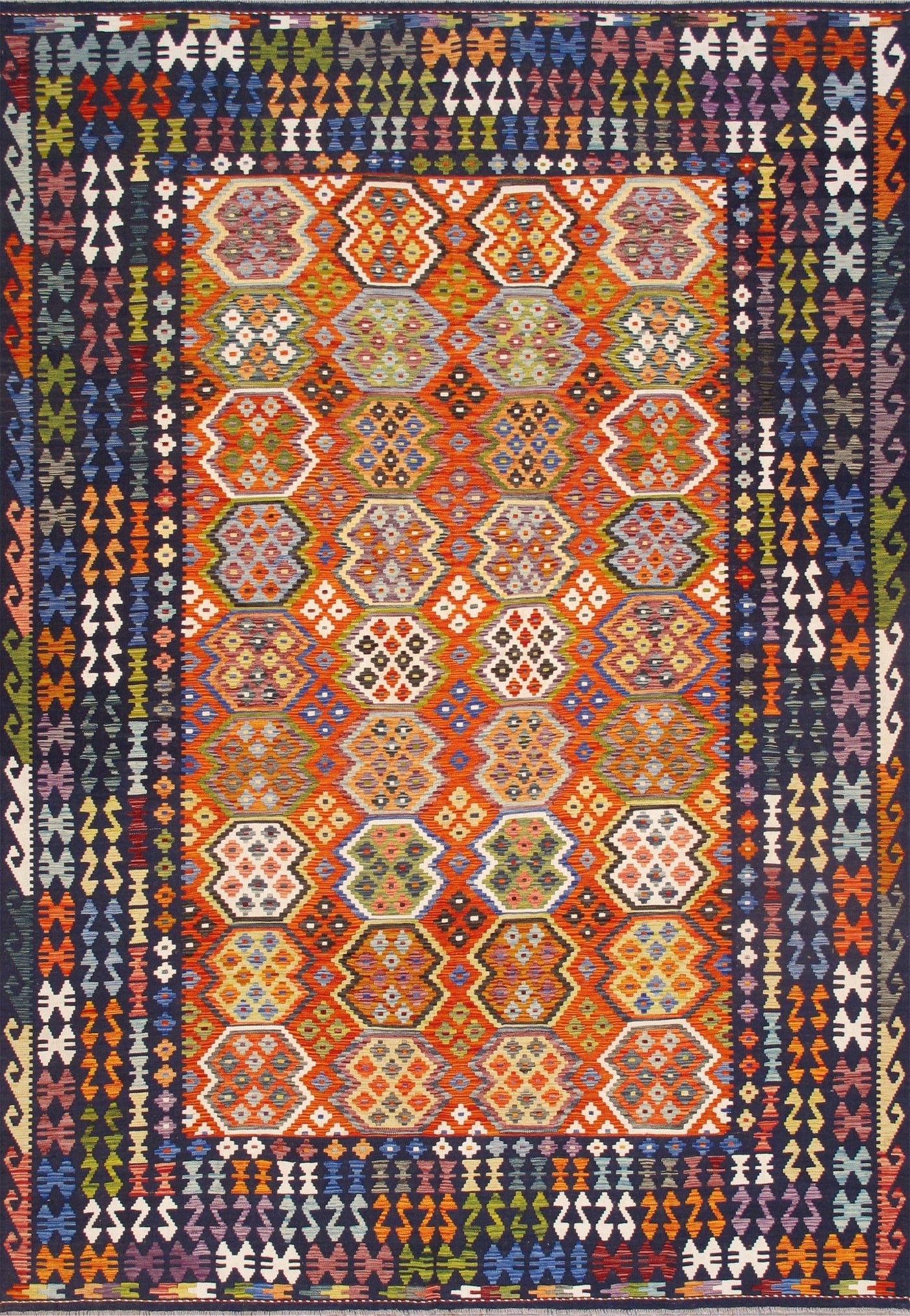 Canvello Kilim Collection Reversible Wool Multicolor Area Rug - 8'4'' X 11'11'' - Canvello