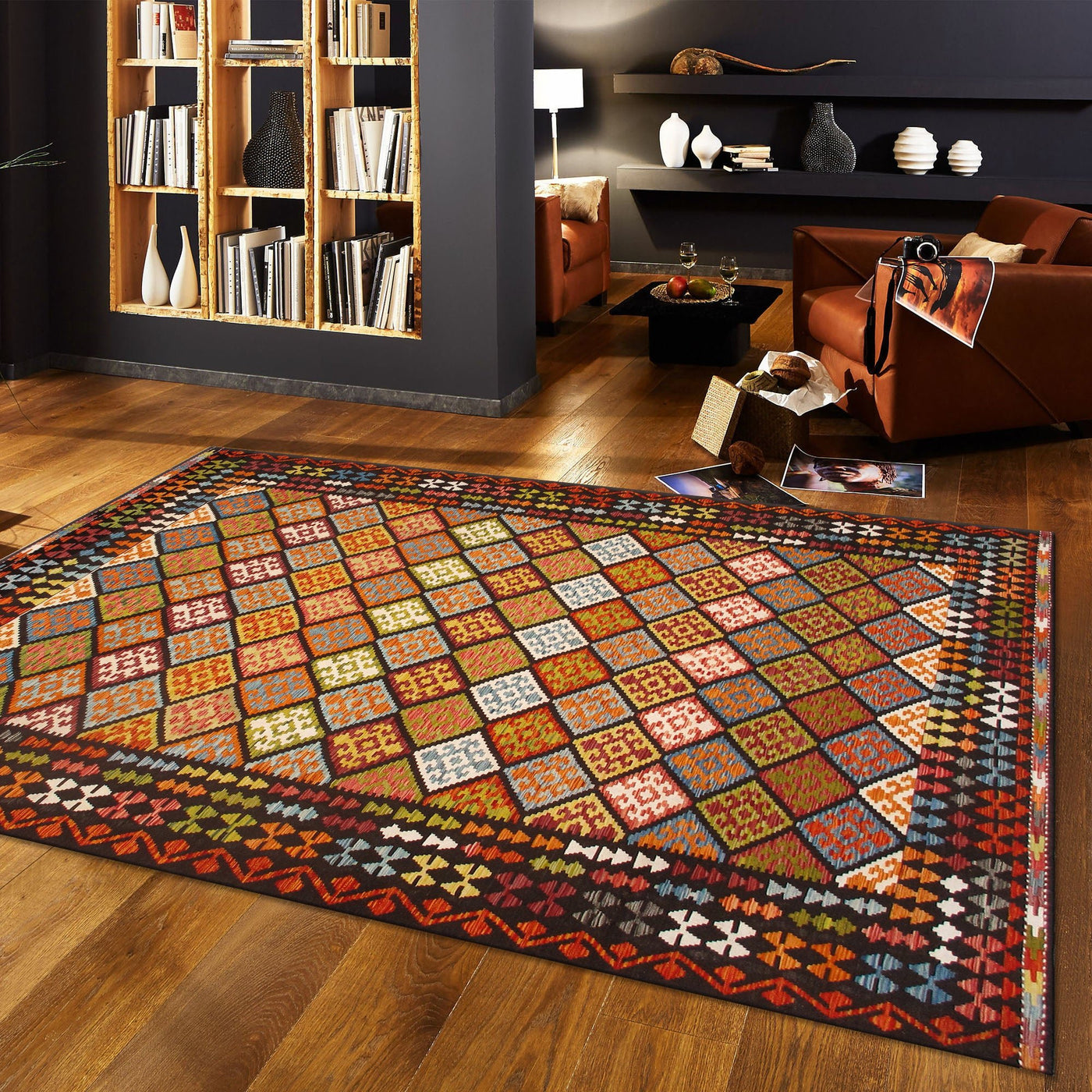 Canvello Kilim Collection Reversible Wool Multicolor Area Rug - 8'4'' X 11'2'' - Canvello