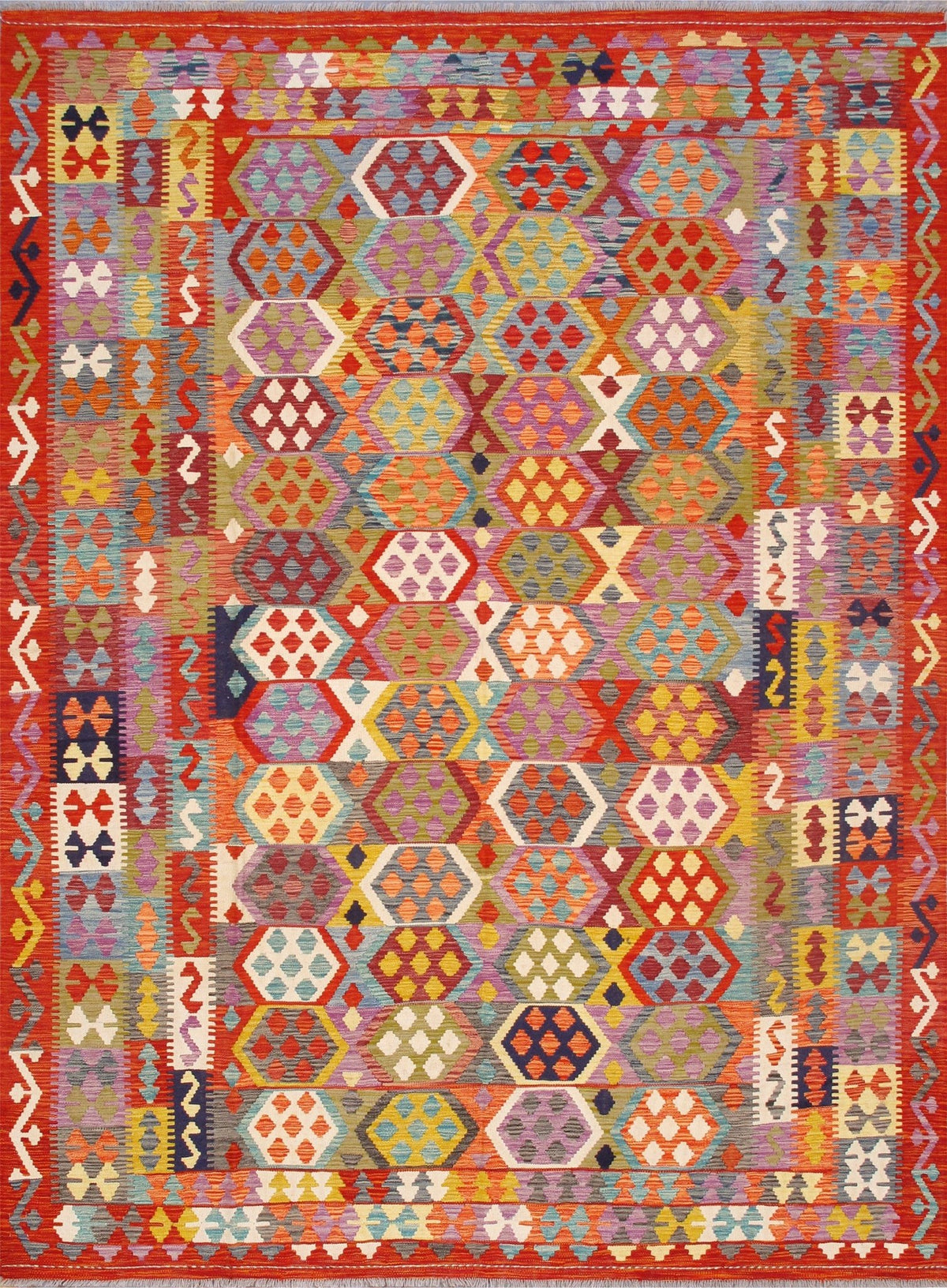Canvello Kilim Collection Reversible Wool Multicolor Area Rug- 8'4'' X 11'3''