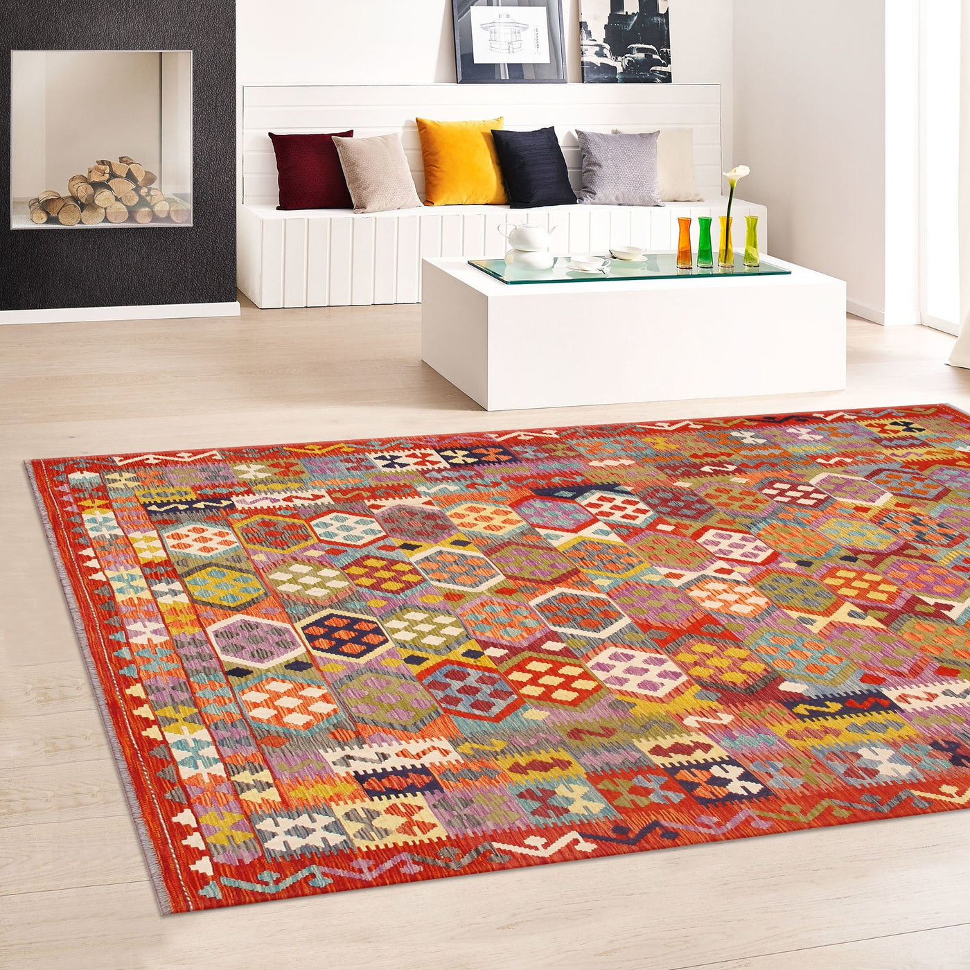 Canvello Kilim Collection Reversible Wool Multicolor Area Rug - 8'4'' X 11'3'' - Canvello