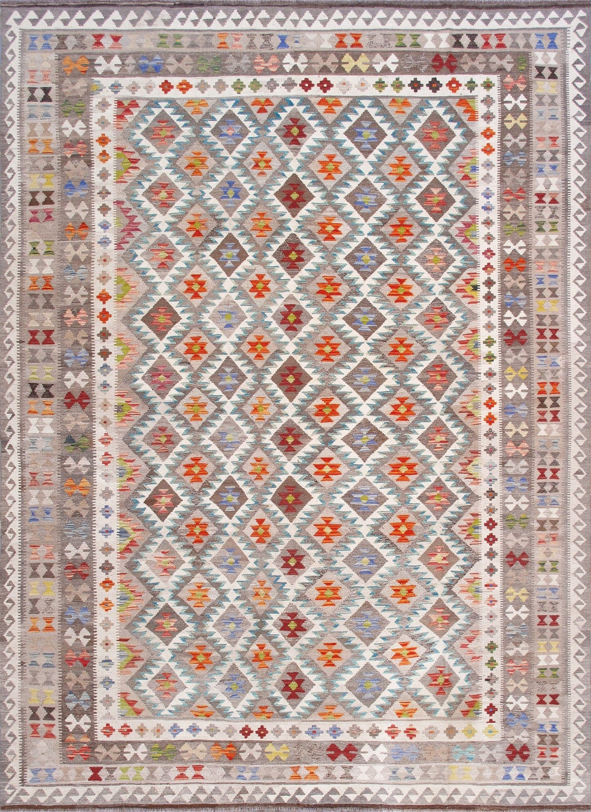 Canvello Kilim Collection Reversible Wool Multicolor Area Rug- 8'4'' X 11'4''