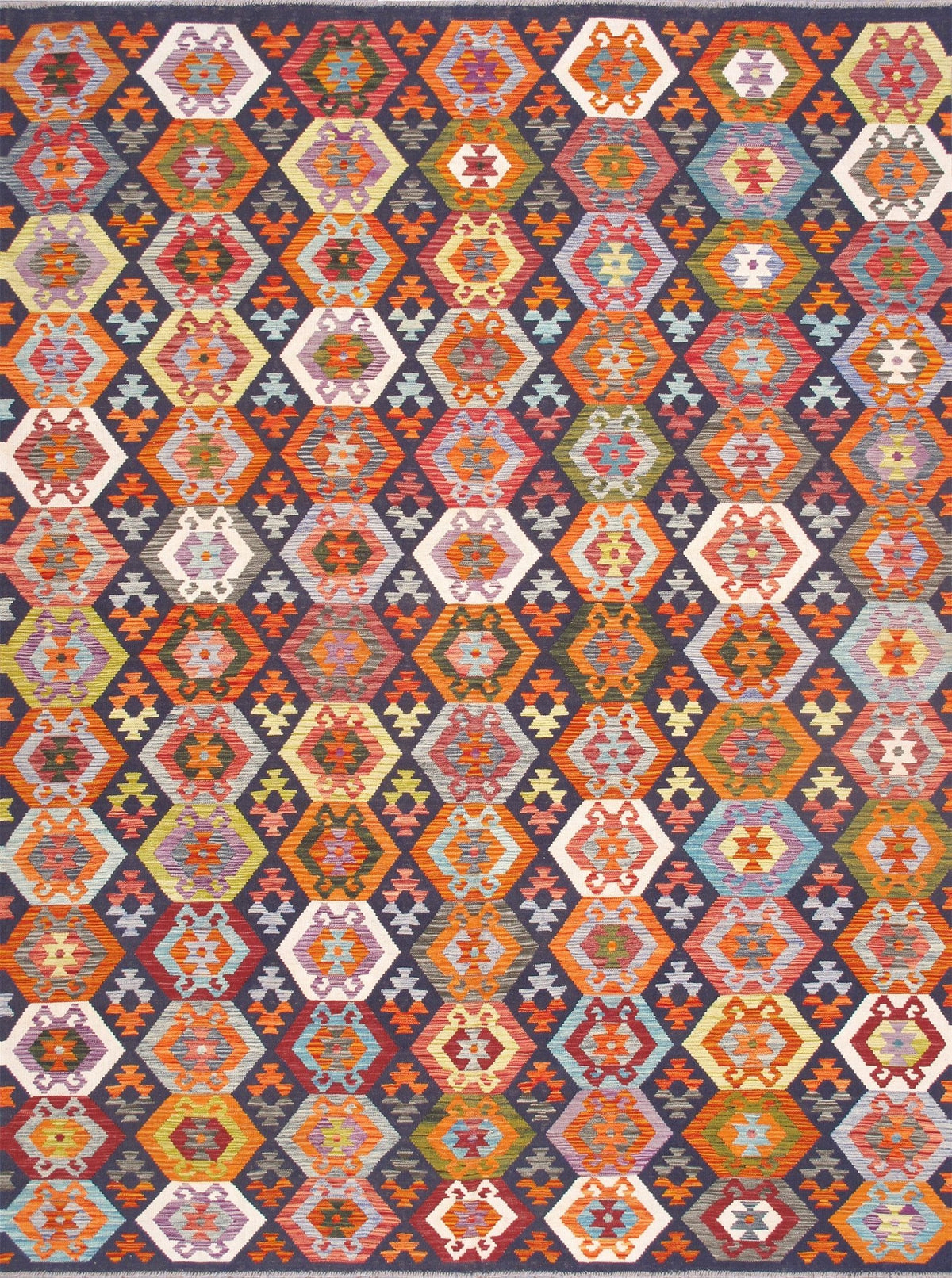 Canvello Kilim Collection Reversible Wool Multicolor Area Rug- 8'6'' X 11'3''