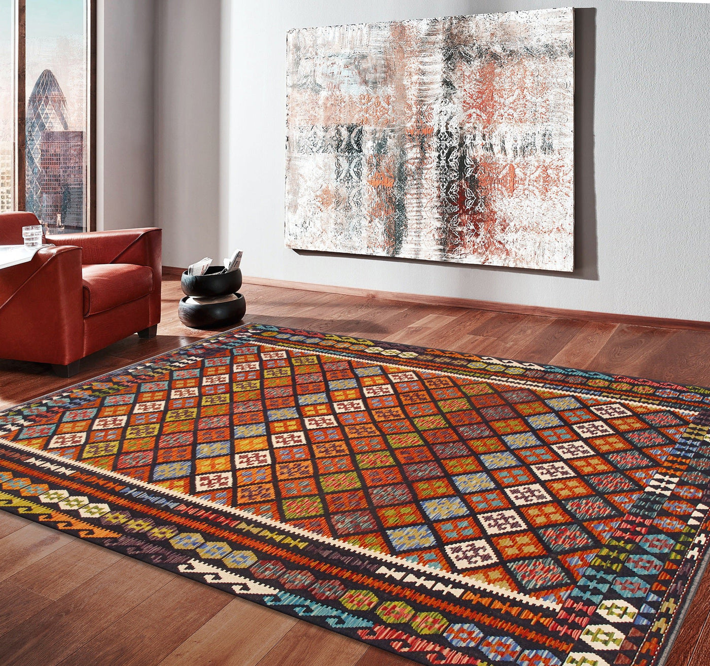 Canvello Kilim Collection Reversible Wool Multicolor Area Rug - 8'6'' X 11'4'' - Canvello