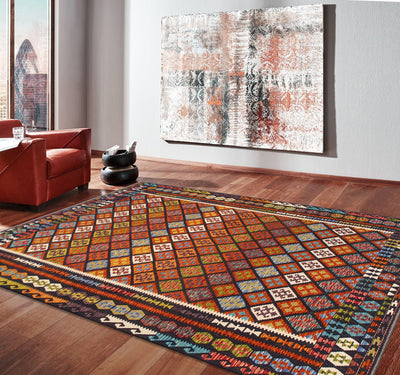 Canvello Kilim Collection Reversible Wool Multicolor Area Rug - 8'6'' X 11'4'' - Canvello