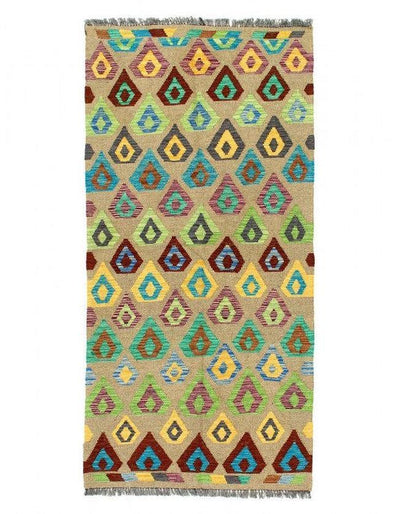 Canvello Kilim Handspun flat weave Wool Rug 3'3'' X 6'7'' - Canvello