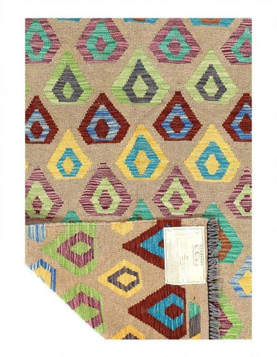 Canvello Kilim Handspun flat weave Wool Rug 3'3'' X 6'7'' - Canvello