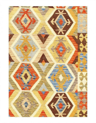 Canvello Kilim Handspun flat weave Wool Rug 4'11'' X 6'6'' - Canvello