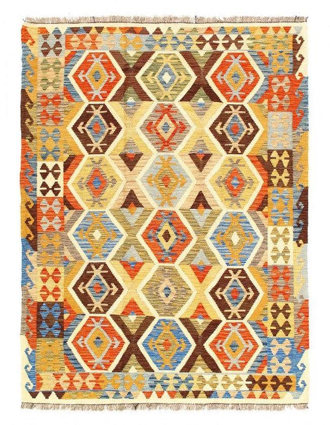 Canvello Kilim Handspun flat weave Wool Rug 4'11'' X 6'6'' - Canvello