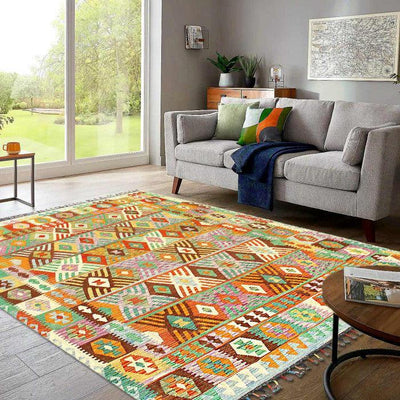 Canvello Kilim Handspun flat weave Wool Rug - 6'6'' X 9'7'' - Canvello