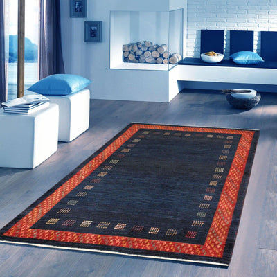 Canvello Lamb's Wool Area Blue Gabbeh Rug - 4'2" X 5'6" - Canvello