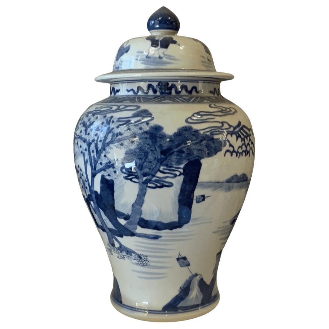 Canvello Landscape Porcelain Temple Jar - 15" x 9" x 5" - Canvello