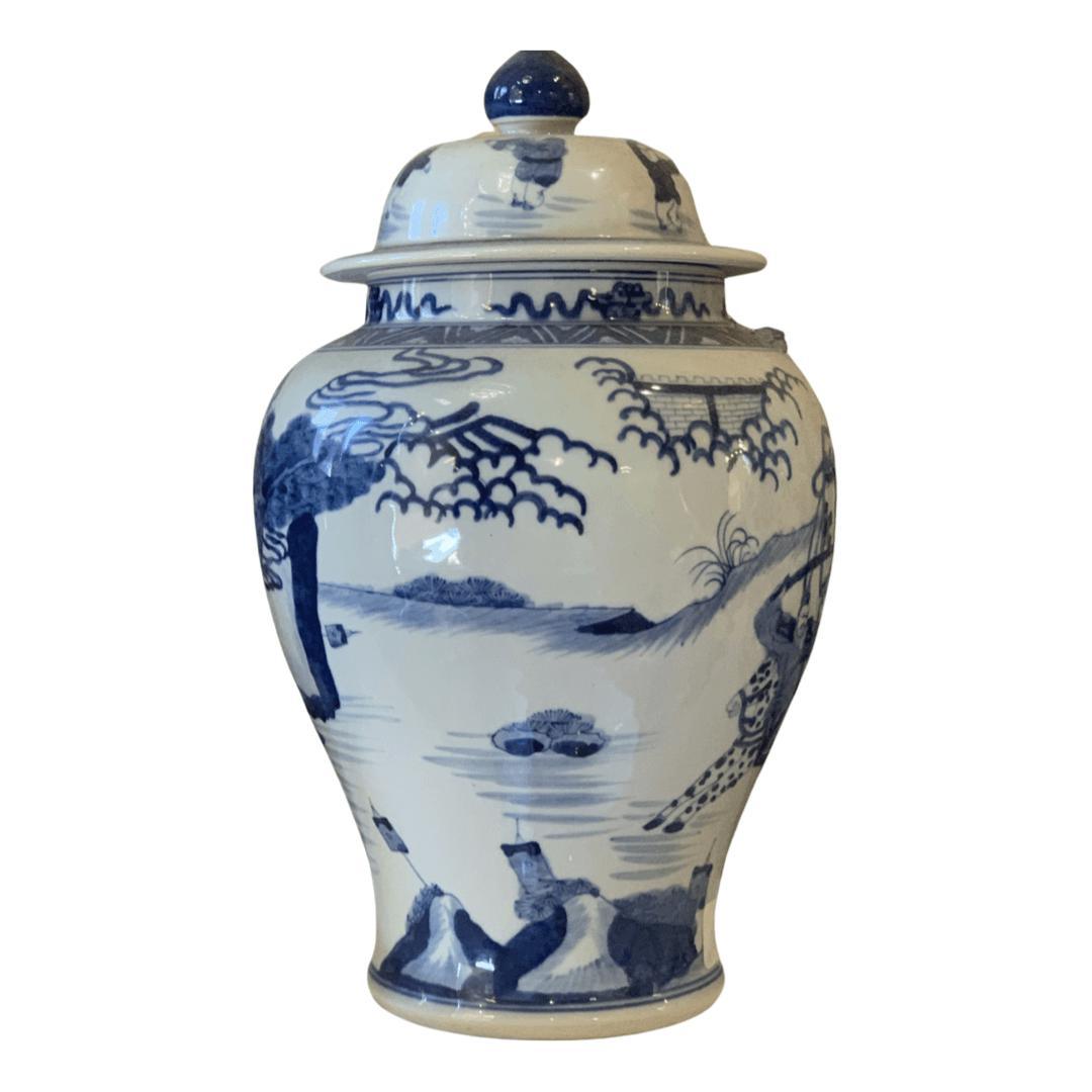 Canvello Landscape Porcelain Temple Jar - 15" x 9" x 5" - Canvello