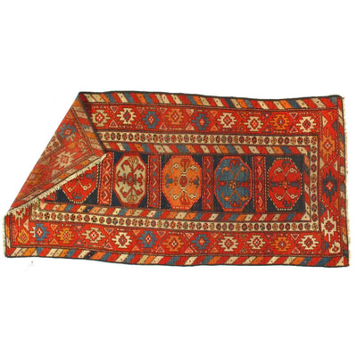 Canvello Late 19th Century Antique Russian Kazak Lambswool Rug - 3'3" x 6'8" - Canvello