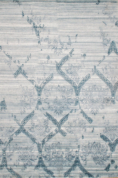 Light Blue Bamboo Silk Modern Wool Rug for Living Room Aesthetic - 6' X 9'