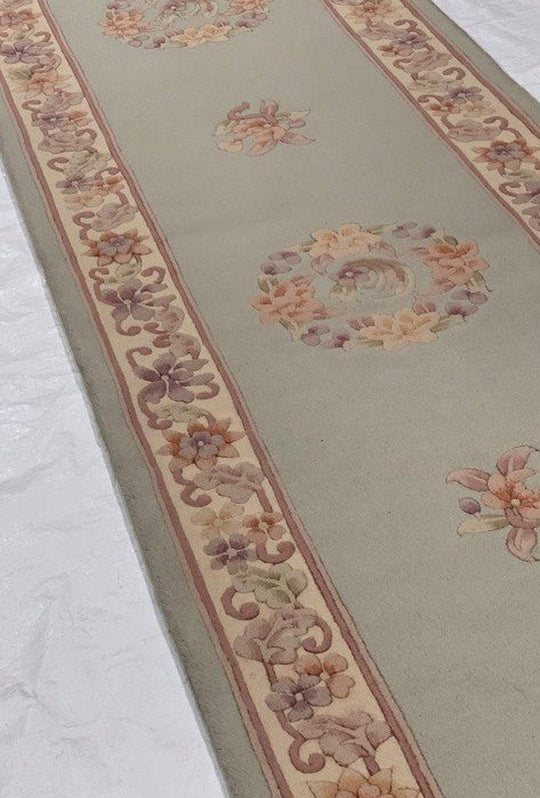 Canvello Light Blue color Fine Hand Knotted Chinese Peking Runner 2'6'' X 18' - Canvello