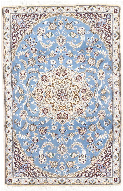 Canvello Light Blue Fine Silkroad Nain Silk & Wool 2'11'' X 4'5'' - Canvello