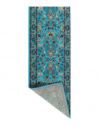 Canvello Light Blue machine made Kashan Runner 3' X 16'5'' - Canvello