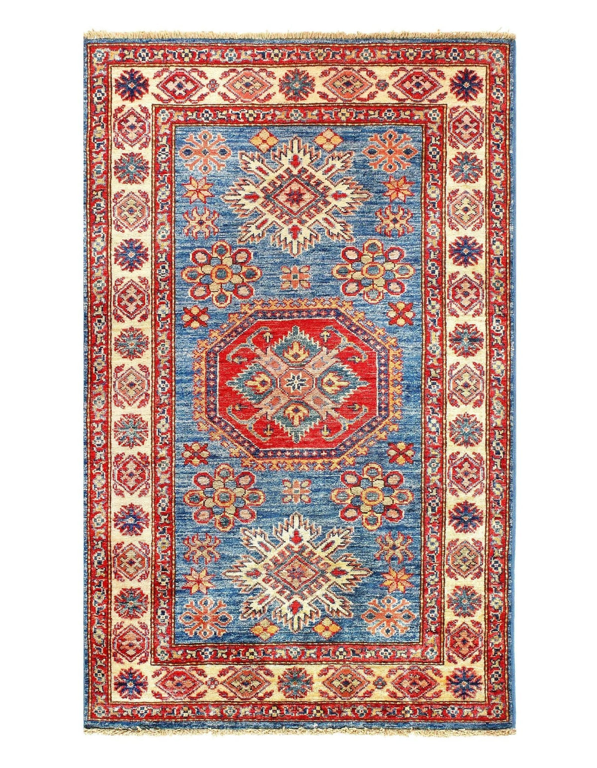 Canvello Light blue Pak Super Kazak Lamb's Wool Rug - 3' X 5'