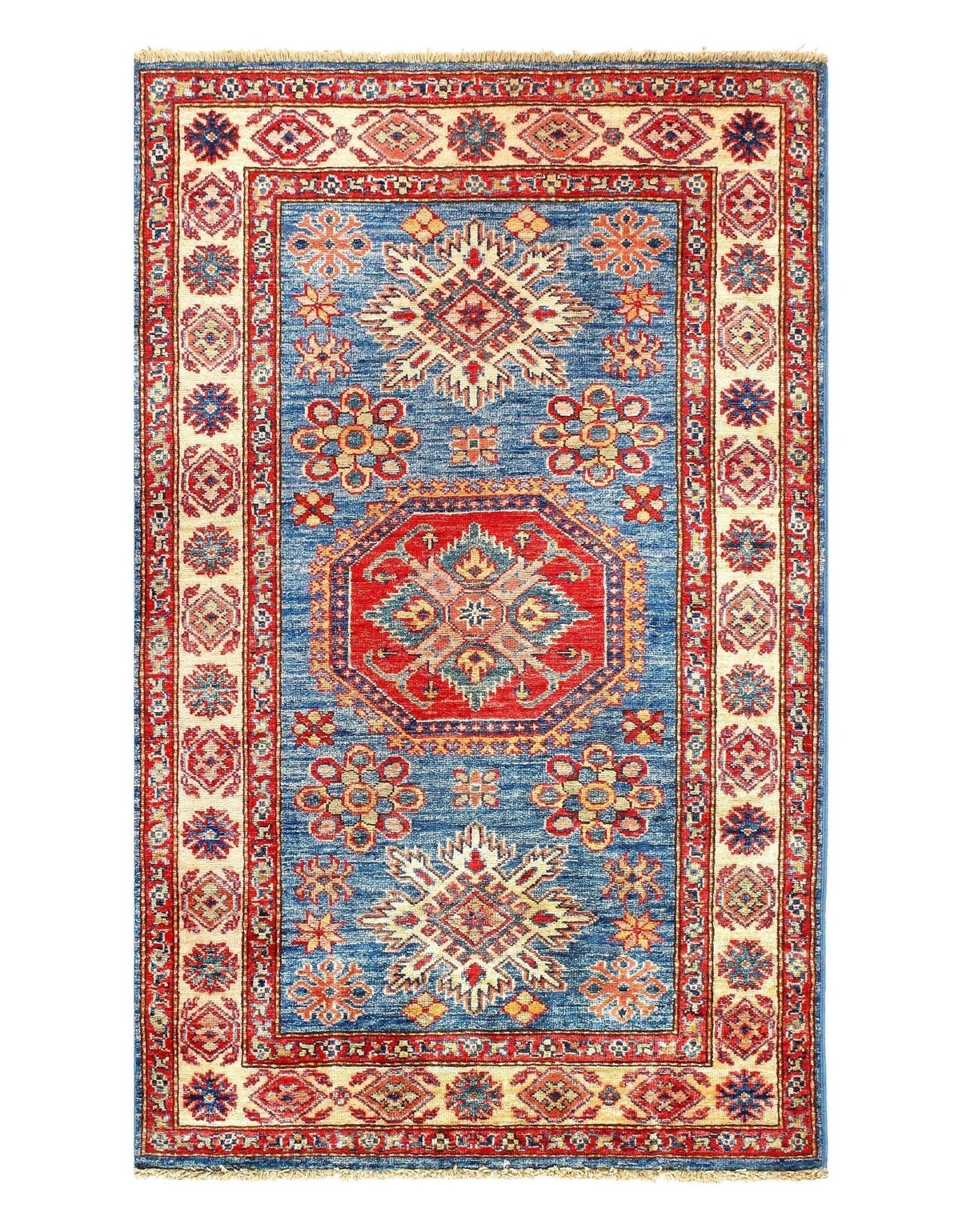 Canvello Light blue Pak Super Kazak Lamb's Wool Rug - 3' X 5' - Canvello