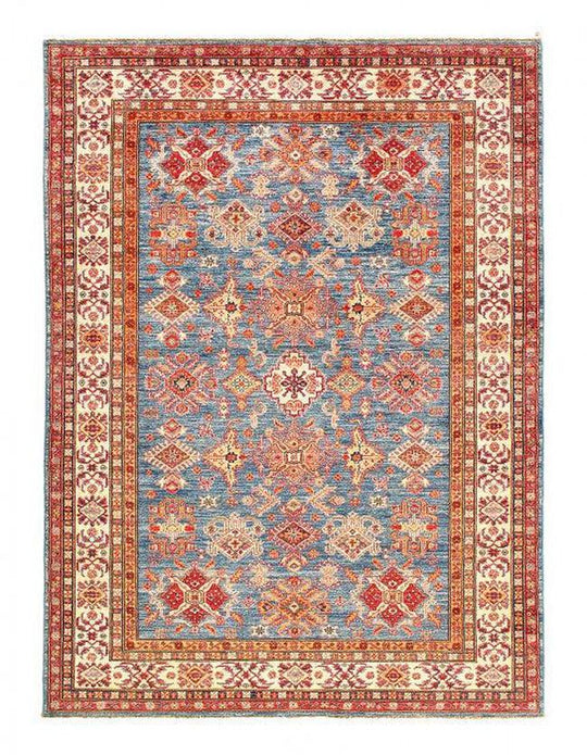 Canvello Light Blue Super Kazak Lamb's Wool Rug - 5'7" X 7'8"