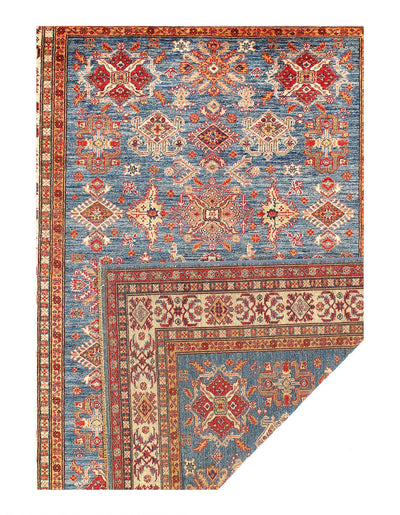 Canvello Light Blue Super Kazak Lamb's Wool Rug - 5'7" X 7'8" - Canvello