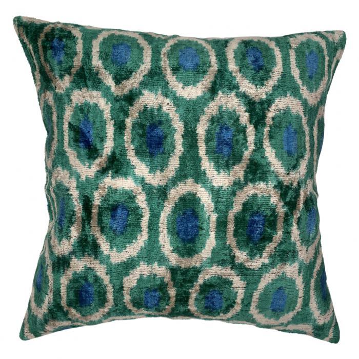 Canvello Light Blue Velvet Ikat Pillow - 16'' X 16'' - Canvello