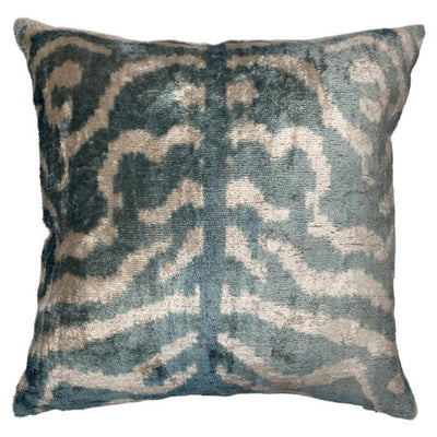 Canvello Light Blue Velvet Turkish Ikat Pillow - 16'' X 16'' - Canvello