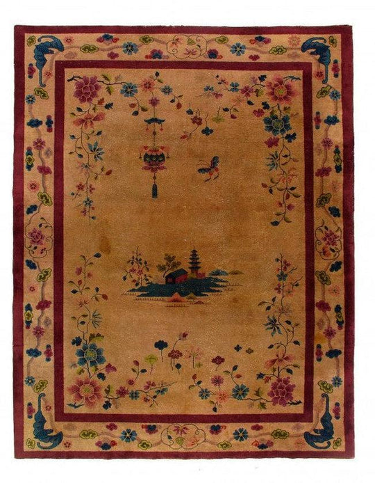 Canvello Marrón Claro Antiguo Chino Art Deco Alfombra - 8' 11''X 11'8''