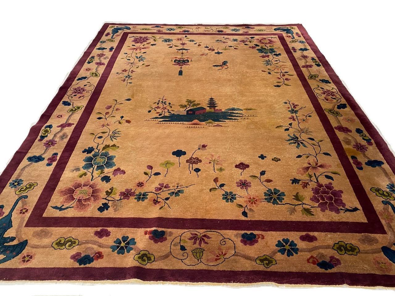 Canvello Light Brown Antique Chinese Art Deco Rug - 8' 11''X 11'8'' - Canvello