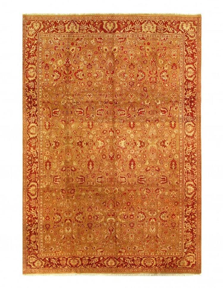 Canvello Light Brown Fine Hand knotted Agra rug - 9'11'' X 14'3'' - Canvello