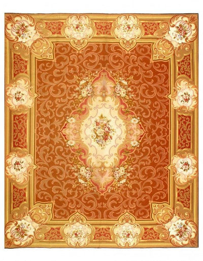 Canvello Light Brwon Fine Hand Knotted Aubusson Rug - 8' X 9'9'' - Canvello