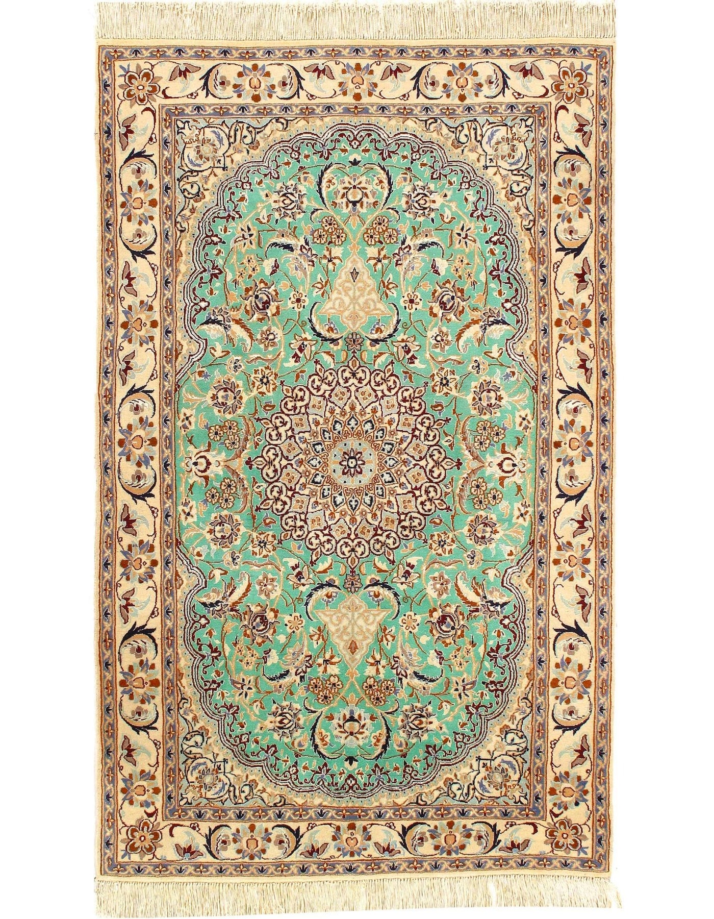 Canvello Light Green Fine Hand Knotted Silkroad Silk & wool Nain 4' X 6'6'' - Canvello