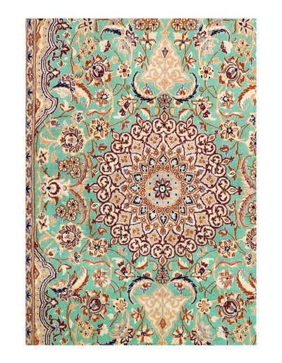 Canvello Light Green Fine Hand Knotted Silkroad Silk & wool Nain 4' X 6'6'' - Canvello