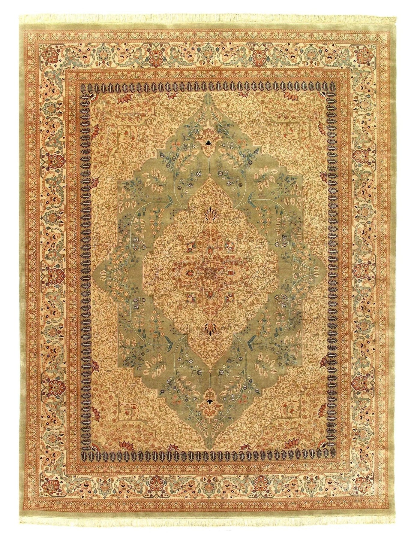 Canvello Light Green Silkroad Tabriz Design rug 9' X 12' - Canvello