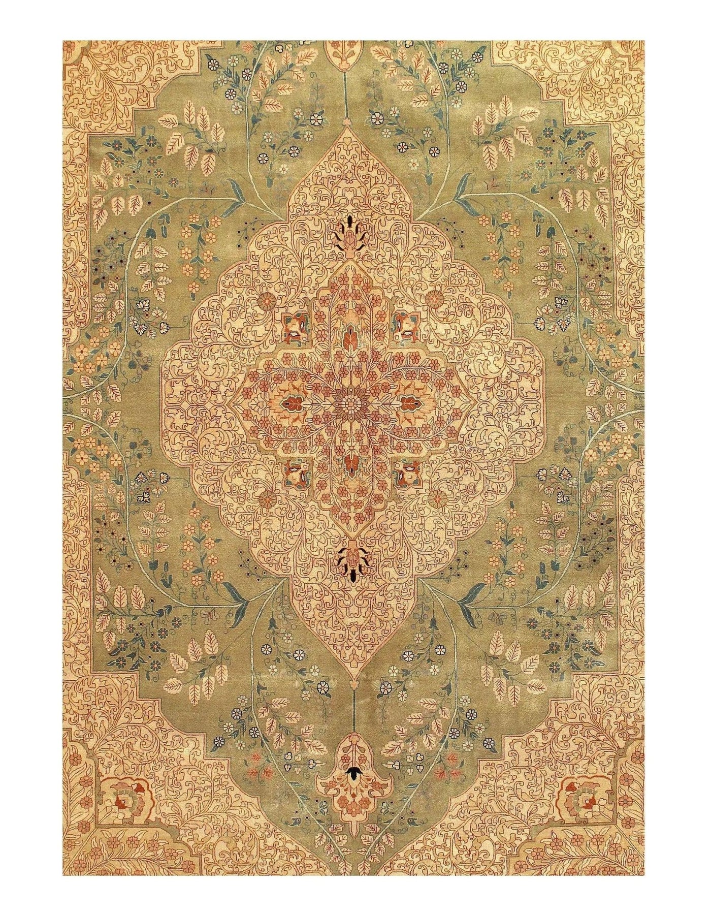 Canvello Light Green Silkroad Tabriz Design rug 9' X 12' - Canvello